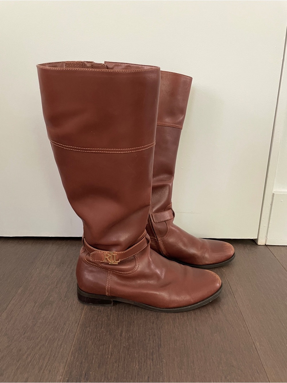 Ralph Lauren Cognac Leather Knee-High Riding Boots 9.5